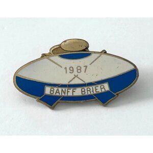 Vintage 1987 Banff Brier Curling Pin Gold Tone Enamel Lapel Made In Canada